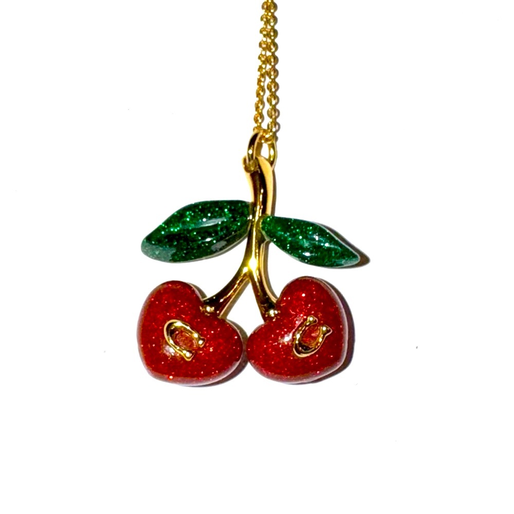 COACH Cherry Pendant Necklace in Sparkling Red and Green